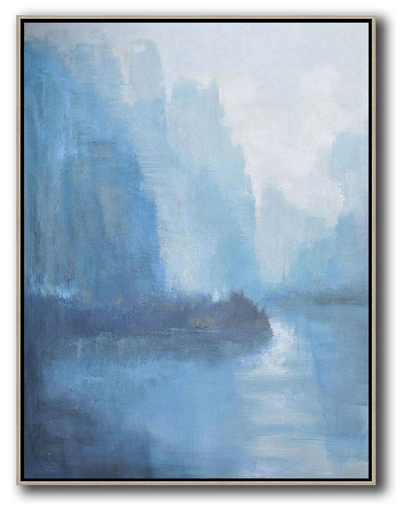 Abstract Landscape Painting,Contemporary Art Wall Decor White,Blue,Grey